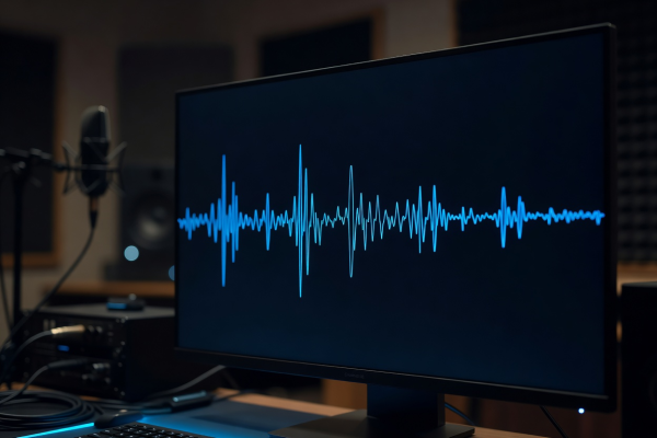Audio recording waveform on a screen