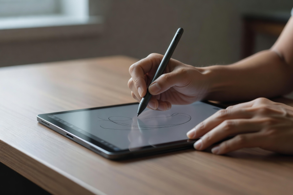 Person drawing on a digital tablet with a stylus