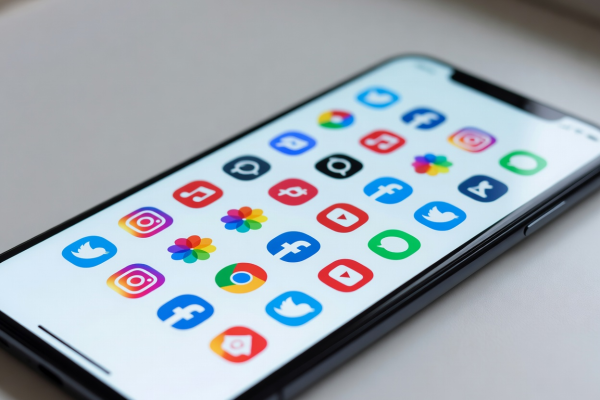 Smartphone displaying social media icons