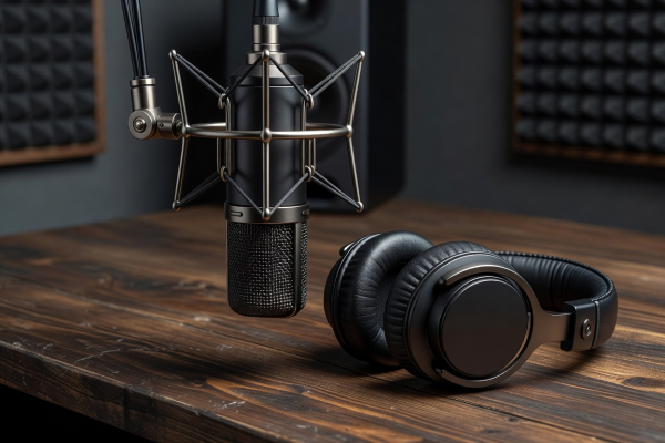Studio microphone and headphones setup